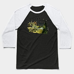 Watercolour Night Stream Landscape Baseball T-Shirt